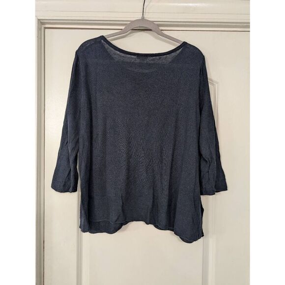 J. Jill Boxy Linen Blend Sweater Top women's Large petite navy blue nautical - Picture 8 of 8